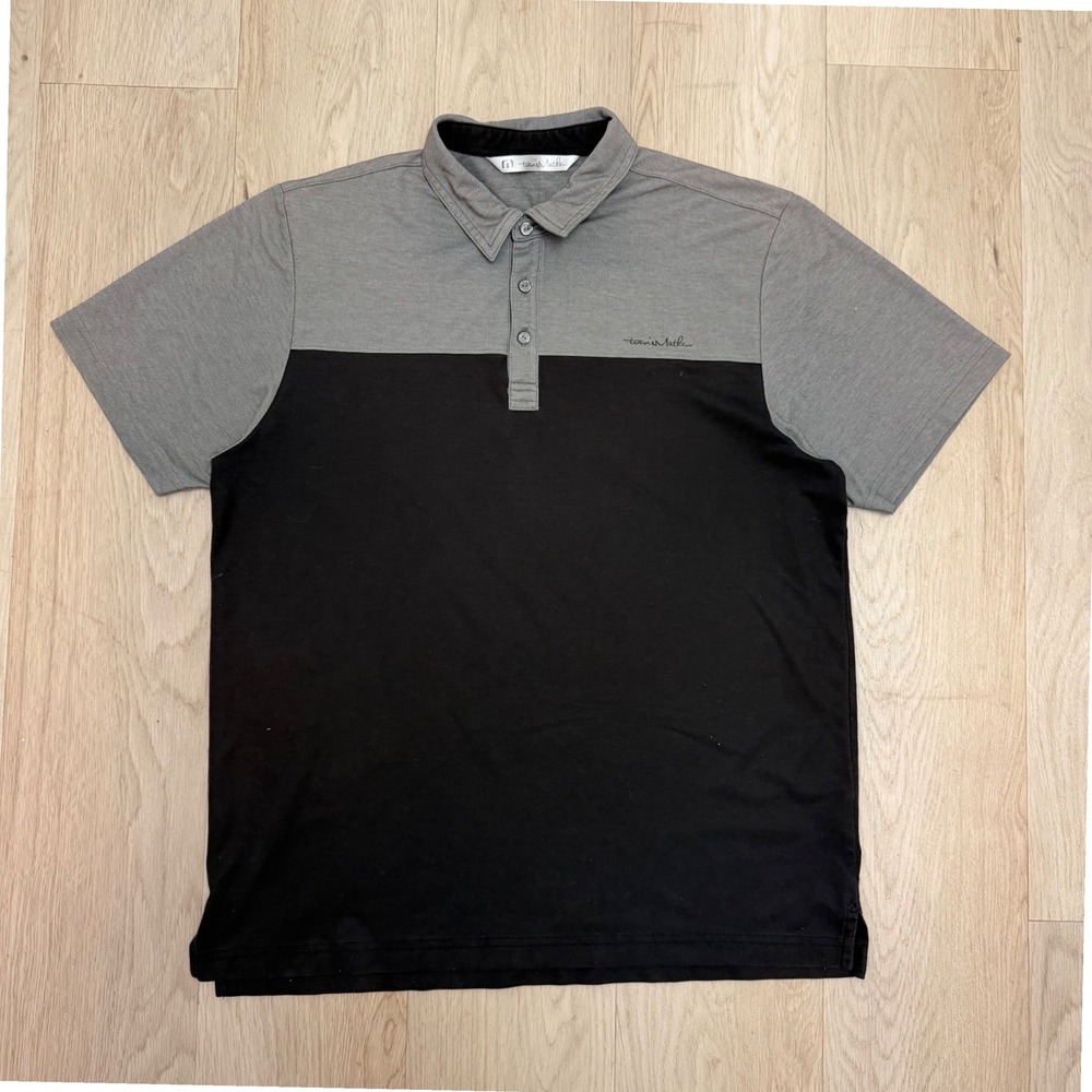 Travis Mathew Mens L Golf Polo Shirt Colorblock Grey Black Tennis Athleisure